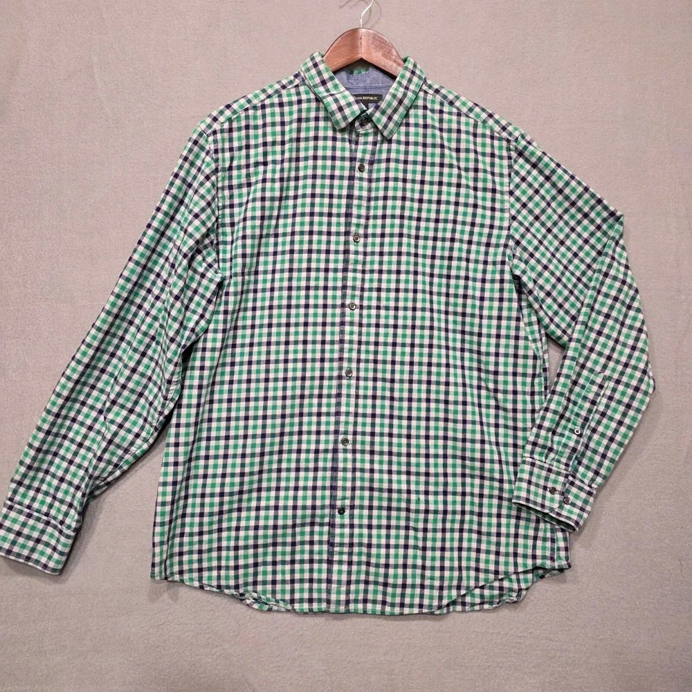 Banana Republc Mens Green Plaid Long Sleeve Button‎ Up Flannel Size XL